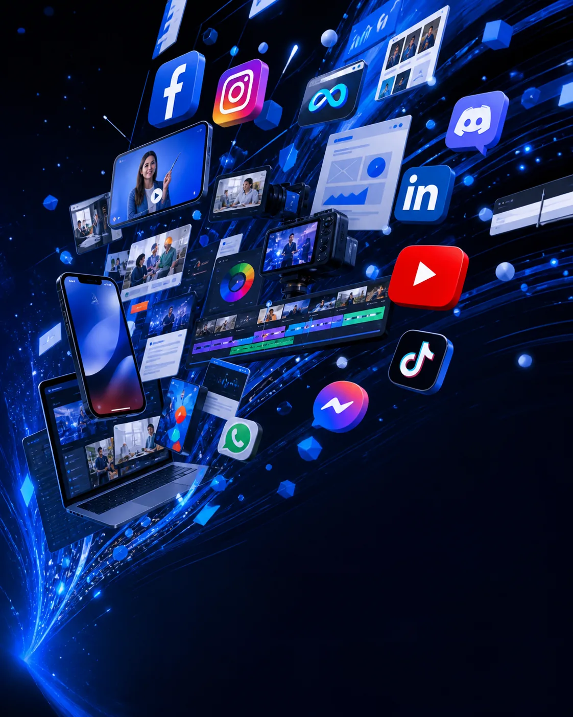 Ecossistema de redes sociais, criação de conteúdo, anúncios e ferramentas digitais